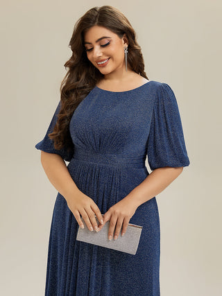 Half Sleeve Gathered A-Line Midi Length Wedding Guest Dresses