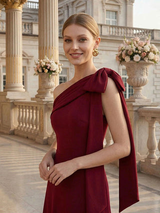 Asymmetrical Sleeveless High Stretch Sheath Floor Length Wedding Guest Dress