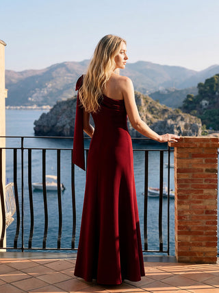 Asymmetrical Sleeveless High Stretch Sheath Floor Length Wedding Guest Dress