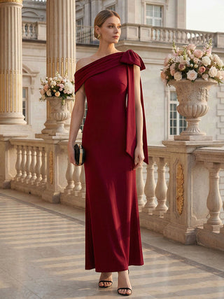Asymmetrical Sleeveless High Stretch Sheath Floor Length Wedding Guest Dress