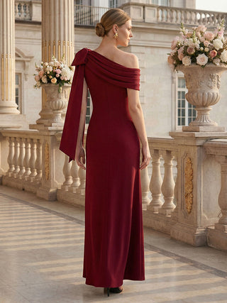 Asymmetrical Sleeveless High Stretch Sheath Floor Length Wedding Guest Dress