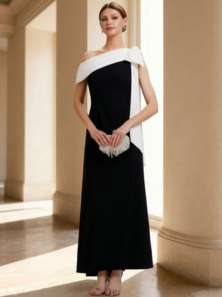 Asymmetrical Sleeveless High Stretch Sheath Floor Length Wedding Guest Dress