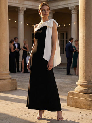 Asymmetrical Sleeveless High Stretch Sheath Floor Length Wedding Guest Dress