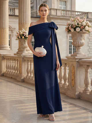Asymmetrical Sleeveless High Stretch Sheath Floor Length Wedding Guest Dress