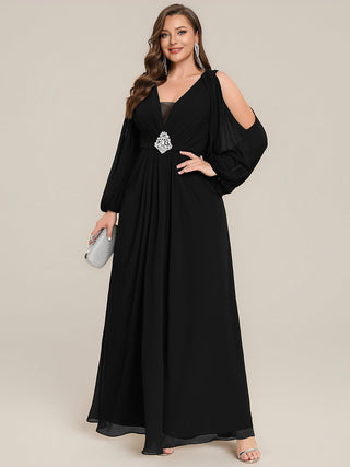 Long Sleeve Lantern Sleeve A-Line Floor Length V-Neck Wedding Guest Dresses
