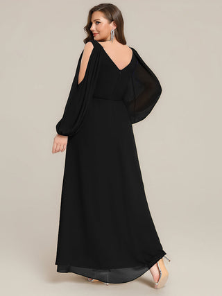 Long Sleeve Lantern Sleeve A-Line Floor Length V-Neck Wedding Guest Dresses