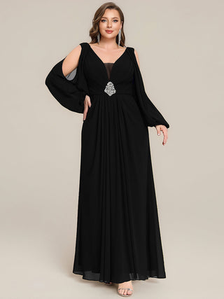 Long Sleeve Lantern Sleeve A-Line Floor Length V-Neck Wedding Guest Dresses