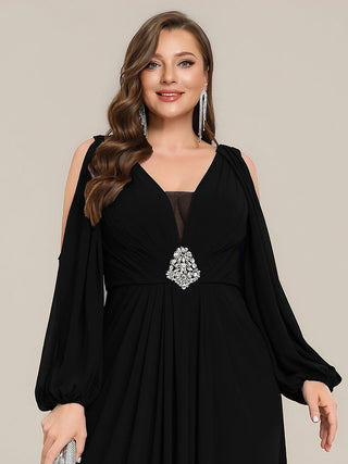 Long Sleeve Lantern Sleeve A-Line Floor Length V-Neck Wedding Guest Dresses