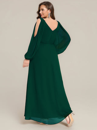 Long Sleeve Lantern Sleeve A-Line Floor Length V-Neck Wedding Guest Dresses