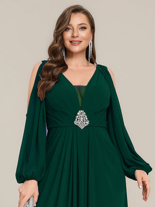 Long Sleeve Lantern Sleeve A-Line Floor Length V-Neck Wedding Guest Dresses