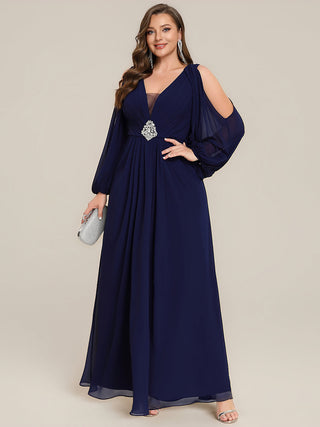 Long Sleeve Lantern Sleeve A-Line Floor Length V-Neck Wedding Guest Dresses