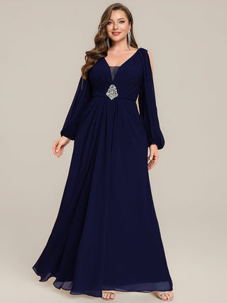Long Sleeve Lantern Sleeve A-Line Floor Length V-Neck Wedding Guest Dresses