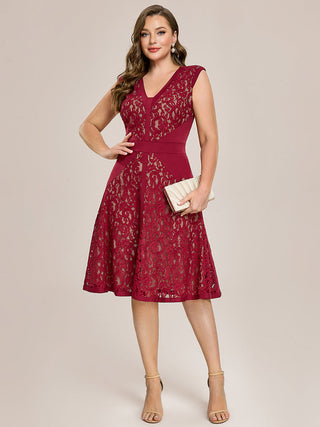 Strapless Deep V-Neck Contrast Color A-Line Midi Wedding Guest Dresses