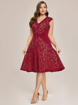 Strapless Deep V-Neck Contrast Color A-Line Midi Wedding Guest Dresses