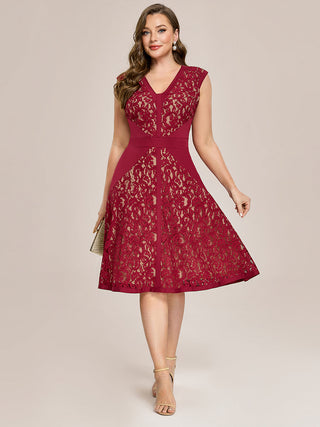 Strapless Deep V-Neck Contrast Color A-Line Midi Wedding Guest Dresses