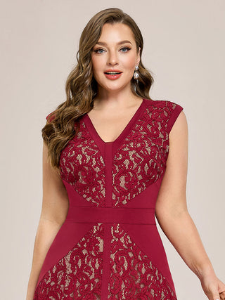 Strapless Deep V-Neck Contrast Color A-Line Midi Wedding Guest Dresses