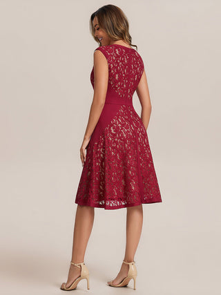 Strapless Deep V-Neck Contrast Color A-Line Midi Wedding Guest Dresses
