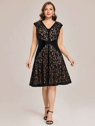 Strapless Deep V-Neck Contrast Color A-Line Midi Wedding Guest Dresses