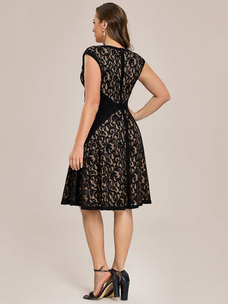 Strapless Deep V-Neck Contrast Color A-Line Midi Wedding Guest Dresses