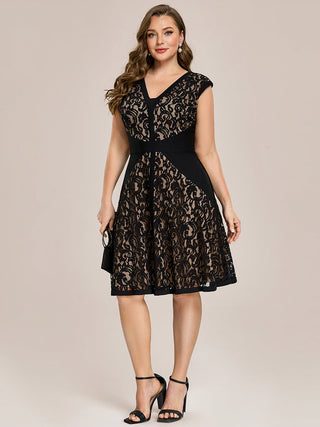 Strapless Deep V-Neck Contrast Color A-Line Midi Wedding Guest Dresses