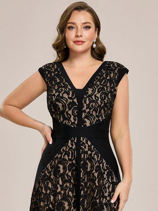 Strapless Deep V-Neck Contrast Color A-Line Midi Wedding Guest Dresses