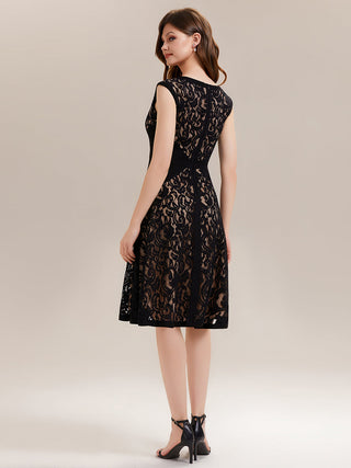 Strapless Deep V-Neck Contrast Color A-Line Midi Wedding Guest Dresses