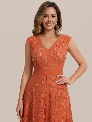 Strapless Deep V-Neck Contrast Color A-Line Midi Wedding Guest Dresses