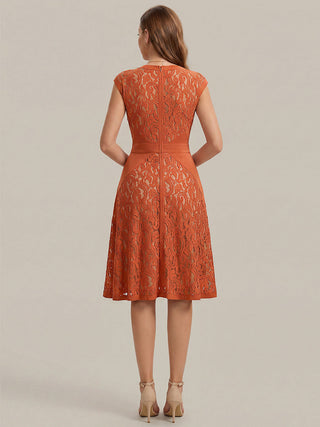 Strapless Deep V-Neck Contrast Color A-Line Midi Wedding Guest Dresses