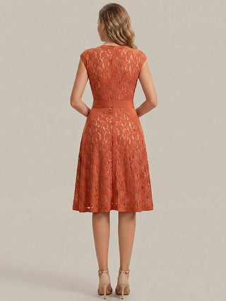 Strapless Deep V-Neck Contrast Color A-Line Midi Wedding Guest Dresses