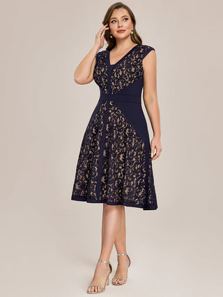 Strapless Deep V-Neck Contrast Color A-Line Midi Wedding Guest Dresses