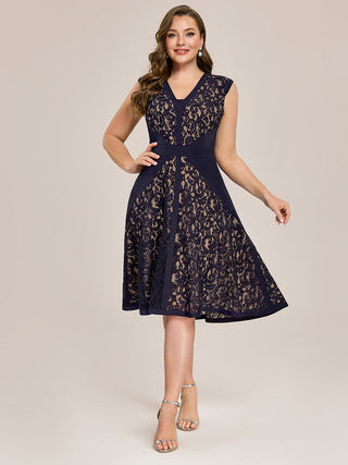 Strapless Deep V-Neck Contrast Color A-Line Midi Wedding Guest Dresses