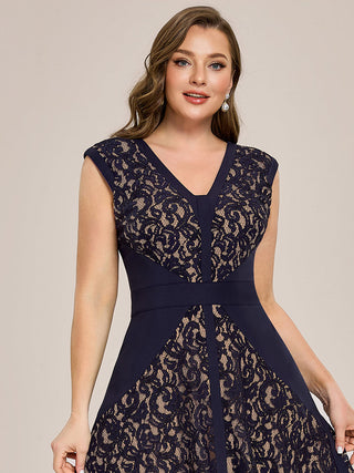 Strapless Deep V-Neck Contrast Color A-Line Midi Wedding Guest Dresses