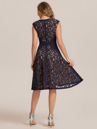 Strapless Deep V-Neck Contrast Color A-Line Midi Wedding Guest Dresses