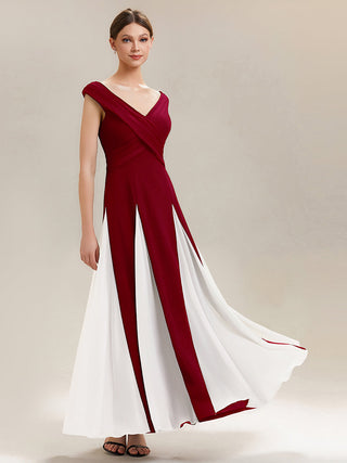 Short Sleeve V-Neck High Stretch A-Line Floor Length Wedding Guest Dresses