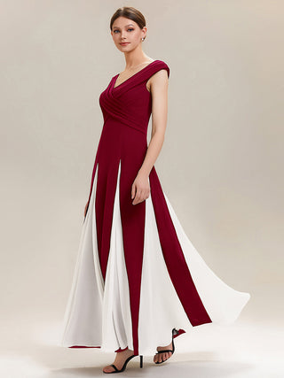 Short Sleeve V-Neck High Stretch A-Line Floor Length Wedding Guest Dresses
