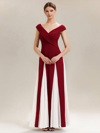 Short Sleeve V-Neck High Stretch A-Line Floor Length Wedding Guest Dresses
