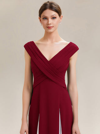 Short Sleeve V-Neck High Stretch A-Line Floor Length Wedding Guest Dresses