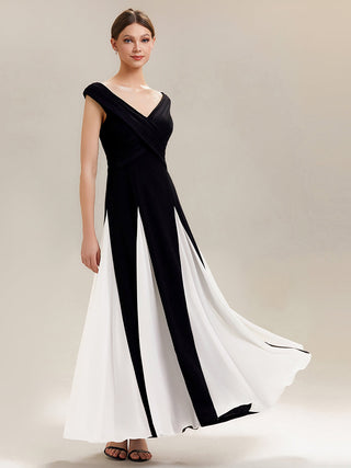 Short Sleeve V-Neck High Stretch A-Line Floor Length Wedding Guest Dresses