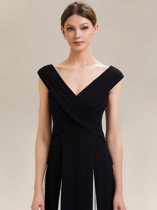 Short Sleeve V-Neck High Stretch A-Line Floor Length Wedding Guest Dresses