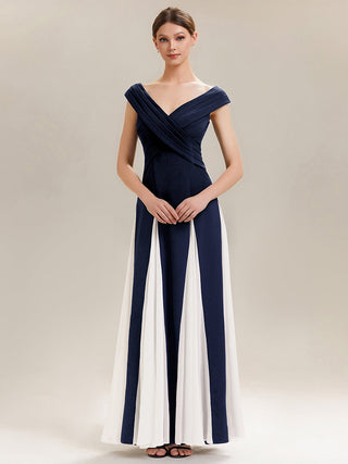 Short Sleeve V-Neck High Stretch A-Line Floor Length Wedding Guest Dresses