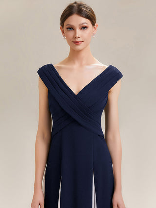 Short Sleeve V-Neck High Stretch A-Line Floor Length Wedding Guest Dresses