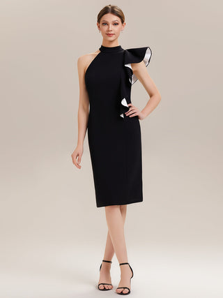 Strapless Ruffled High Stretch Sheath Round Neck Knee Length Wedding Guest Dresses