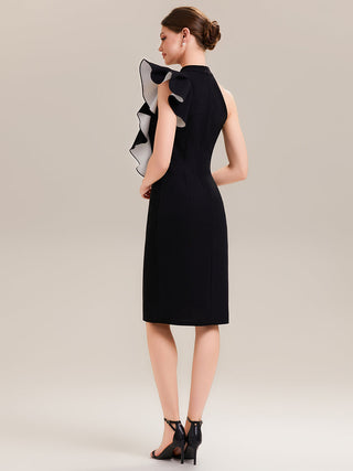 Strapless Ruffled High Stretch Sheath Round Neck Knee Length Wedding Guest Dresses