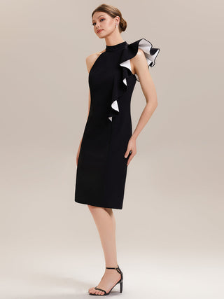 Strapless Ruffled High Stretch Sheath Round Neck Knee Length Wedding Guest Dresses