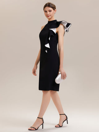 Strapless Ruffled High Stretch Sheath Round Neck Knee Length Wedding Guest Dresses
