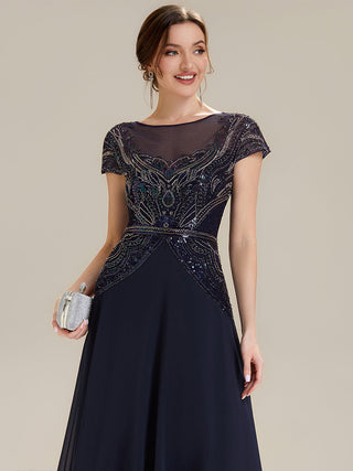 Short Sleeves High Stretch Sequin Boat Neck A-Line High-low Wedding Guest Dresses