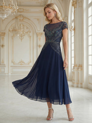 Short Sleeves High Stretch Sequin Boat Neck A-Line High-low Wedding Guest Dresses
