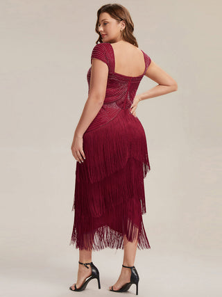 Strapless Sheath Midi Length Square Neck Beaded Wedding Guest Dress