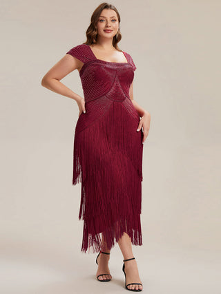 Strapless Sheath Midi Length Square Neck Beaded Wedding Guest Dress
