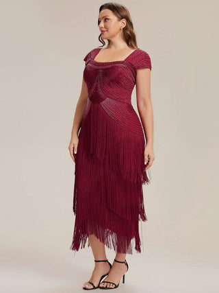 Strapless Sheath Midi Length Square Neck Beaded Wedding Guest Dress